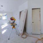 Interior construction of housing with drywall installed door for a new home before installing